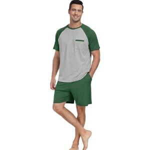 Men's Pajama Set Sleepwear Lightweight Short Sleeve Green /Gray New